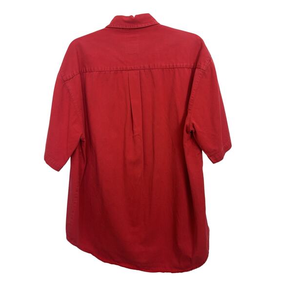 VTG 80s On The Brick Red Button Up Short Sleeve Collared Shirt Size Large Cotton - Picture 2 of 6